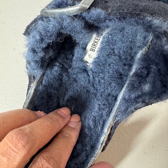 Birkenstock Arizona Shearling Sandals Navy Blue Suede Women’s 39 Fuzzy Cozy - Picture 9 of 16